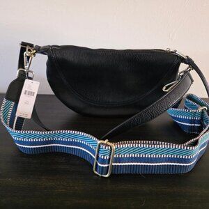 Anthropologie Faux Leather Crossbody/Shoulder Black Bag with multicolor strap